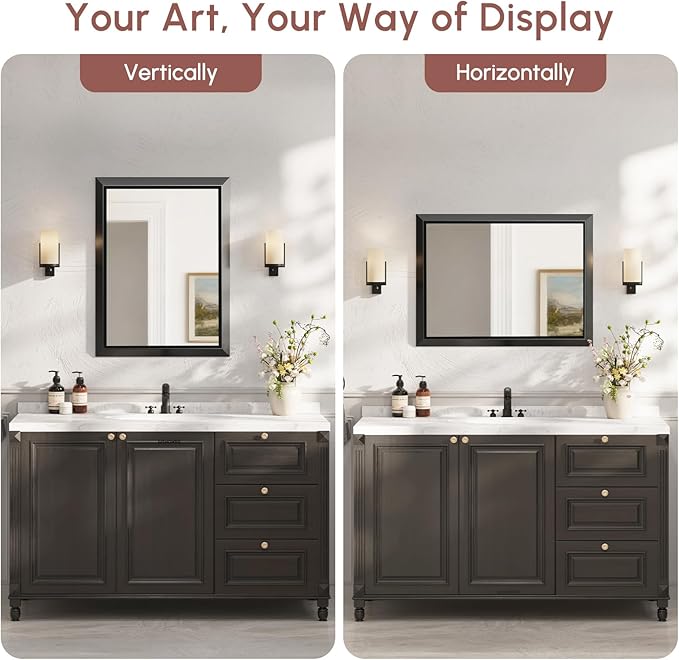 USHOWER 24x32 Bathroom Mirror, Beveled Aluminum Frame Wall Mirror, Rectangular - Image 6