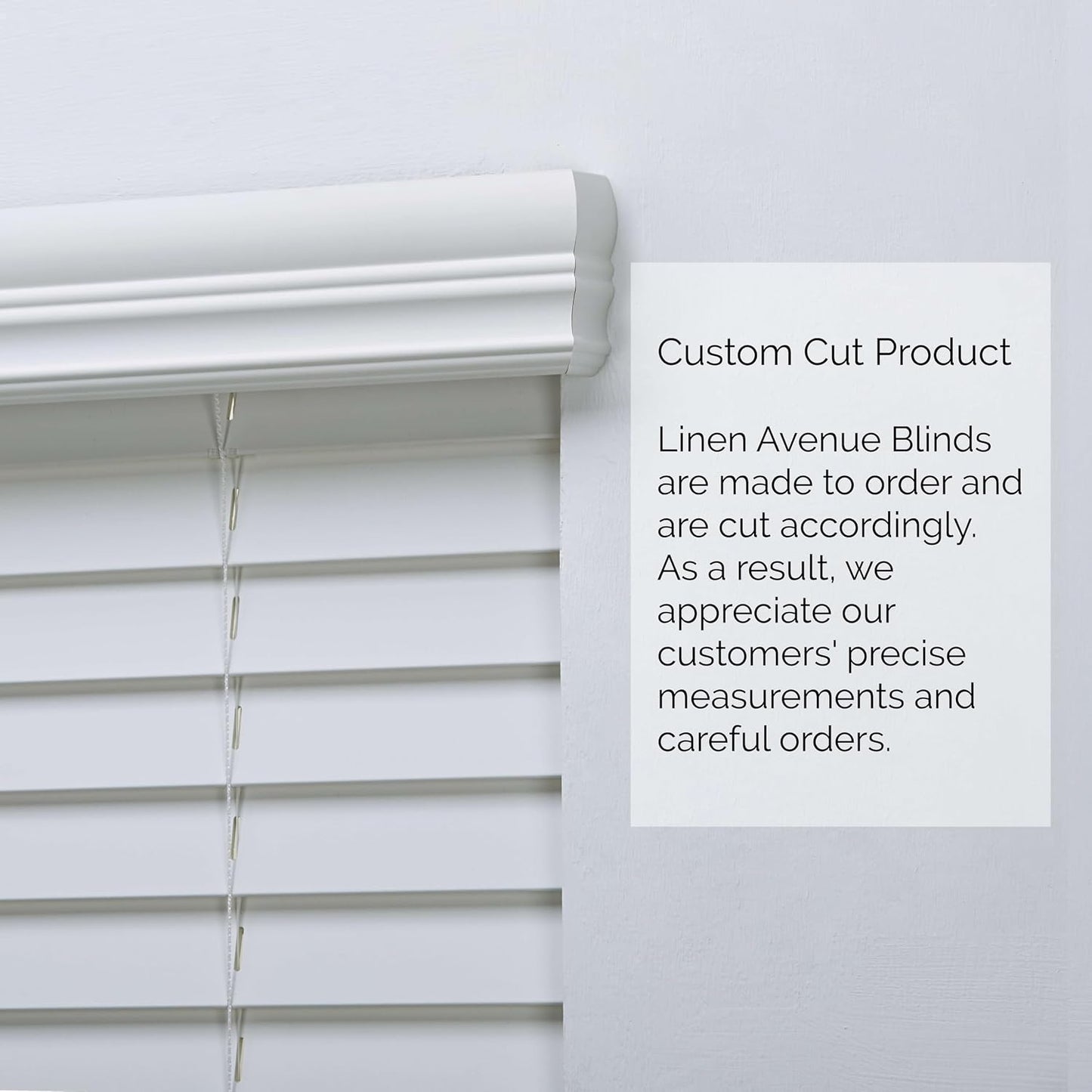 Cordless 2" Faux Wood Blind White 60 W x 72 H, Partial Inside Mount (Arrives ½ Inch Narrower)