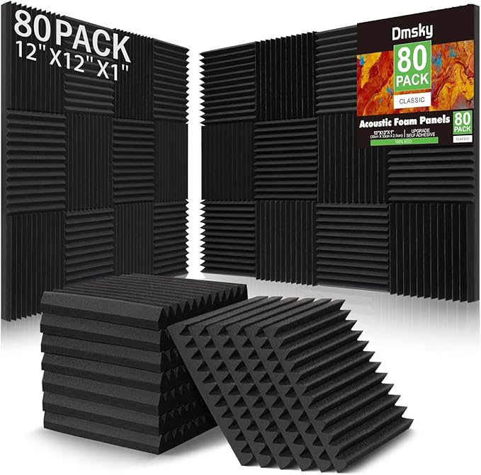 80 Pack Acoustic Foam Panels, High Density Sound Absorbing Panels, Soundproof by DMSKY