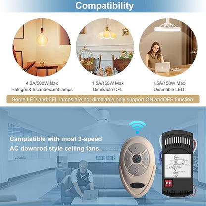 Universal Ceiling Fan Remote Control Kit Dimmable, Replacement - Image 3