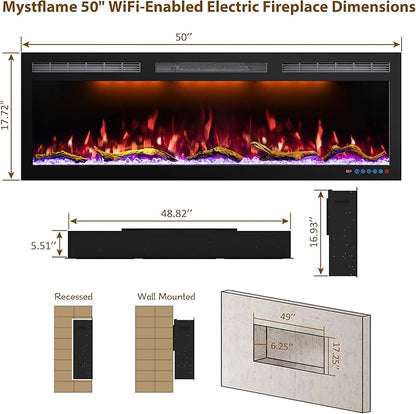 50 Inch WiFi-Enabled Electric Fireplace Inserts & Wall Mounted, Recessed - Image 5