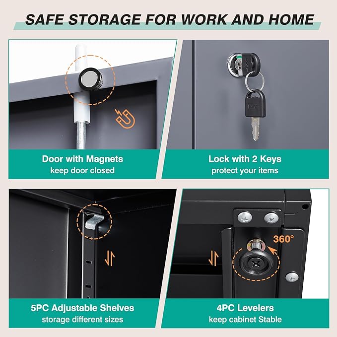 SISESOL Wide & Deep Metal Storage Cabinet - Image 8