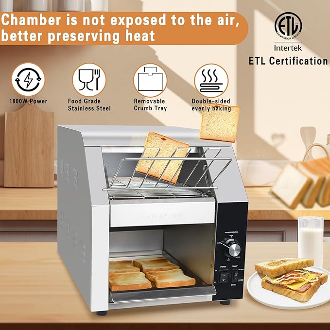 Hakka Commercial Conveyor Toaster, 450 Slices/Hour Heavy Duty Conveyor Toaster - Image 3