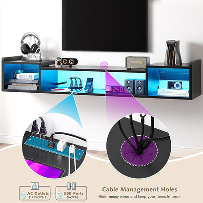 70.9"W Floating TV Stand with LED Lights & Power Outlets - Image 4