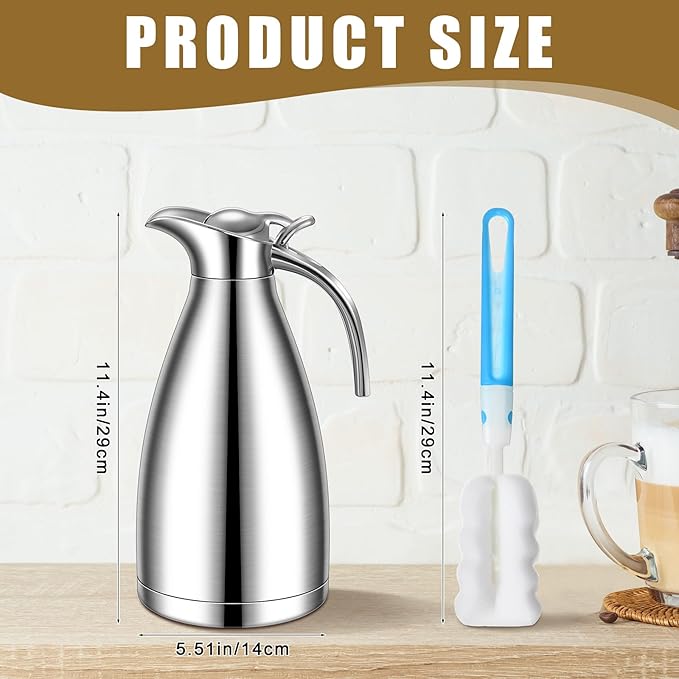 Uiifan 2 Pcs 68 oz Thermal Coffee Carafe Insulated Stainless Steel Coffee Carafe - Image 2