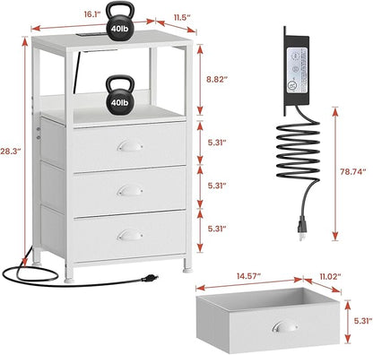 White Nightstand with Charging Station & Voice Control LED Light, 28.3" Night - Image 3