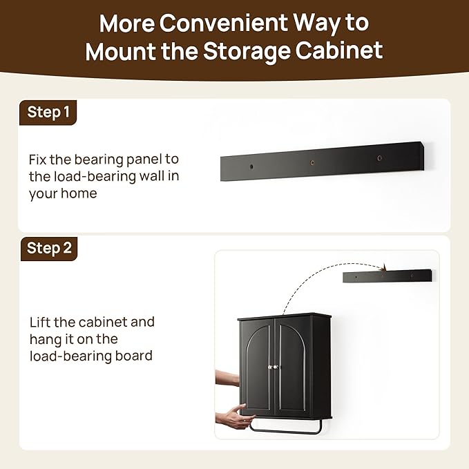 Bathroom Storage Cabinet with Adjustable Wood Shelves, Unique Arched Groove - Image 7