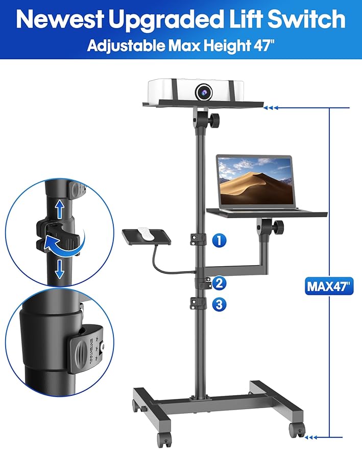 ORWOD Projector and Laptop Stand Tripod, 2 Shelves Mobile Laptop Tripod Stand - Image 3