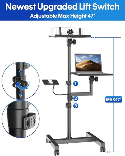 ORWOD Projector and Laptop Stand Tripod, 2 Shelves Mobile Laptop Tripod Stand - Image 3