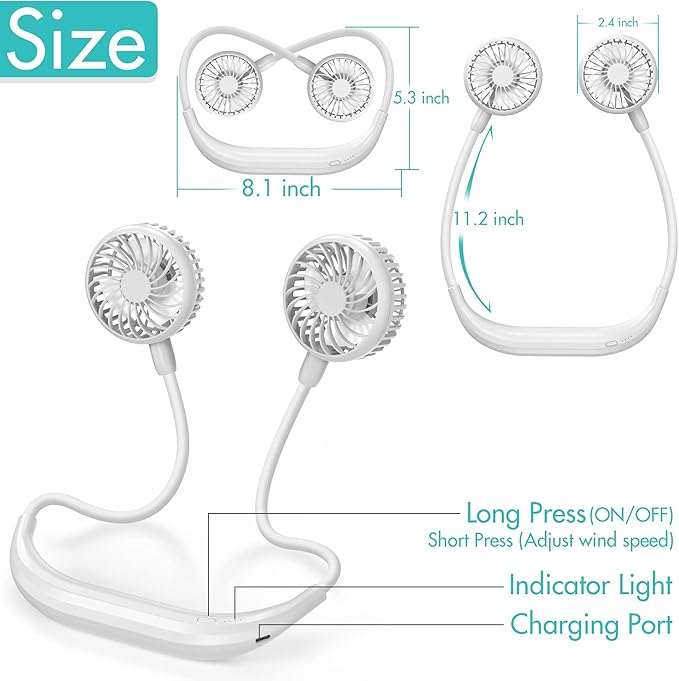 Portable Neck Fan, 2600mAh Battery Operated Ultra Quiet Hands Free USB Fan - Image 3