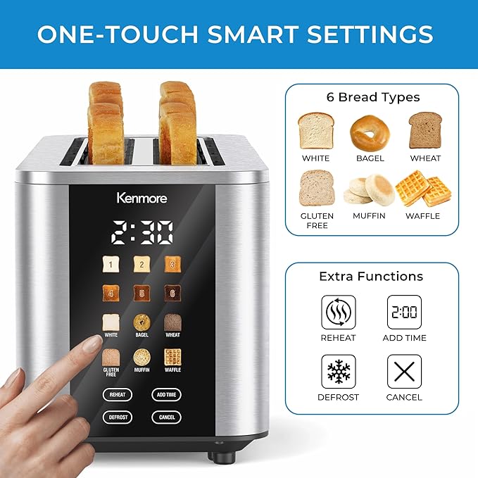 Kenmore 4-Slice Digital Touchscreen Toaster - 900W Stainless Steel - Image 3