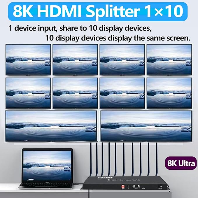 8K HDMI Splitter 1×10 HDMI2.1 Replicator Distributor 1 in 10 Out Affordable - Image 2