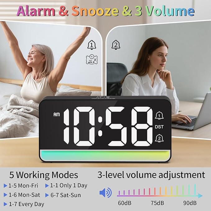 Alarm Clocks for Bedrooms, Digital Bedside Clock - Image 4