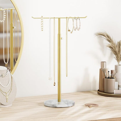 Josmimic Gold Necklace Holder Jewelry Organizer Stand – Adjustable Height T‑Bar - Image 3