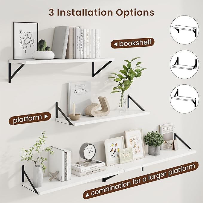 Axeman 30 Inch Floating Shelves | 10 Inch Deep White Wall Shelves Set of 2 | - Image 4