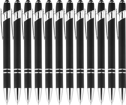 LINFANC 12 Pack Black Silver Ballpoint Pen by LINFANC