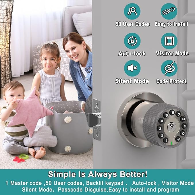 BOTHSTAR Keypad Door Knob with Key, Keyless Entry Door Lock, Code Locks Door - Image 2