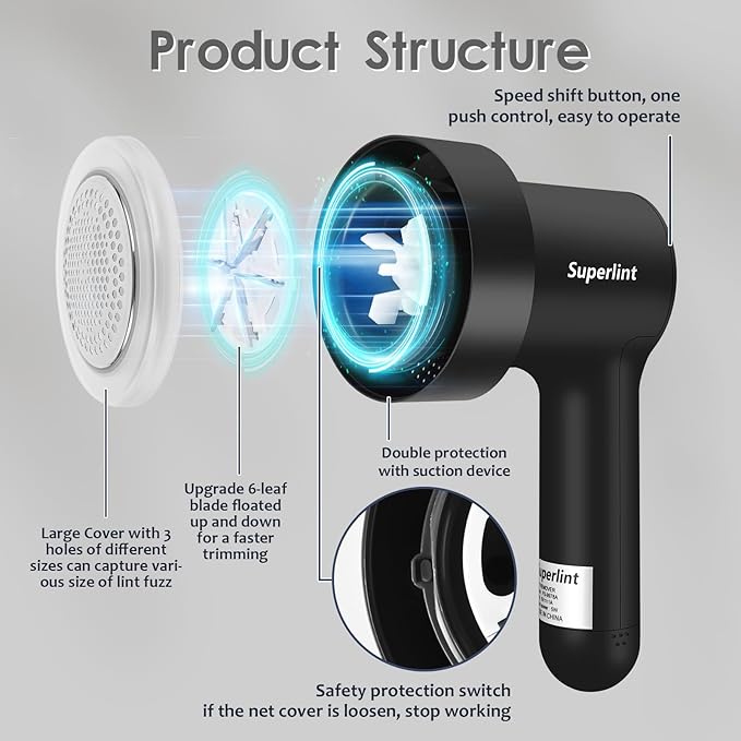 SUPER LINT Electric Fabric Shaver Electrostatic Brush, LED Display, - Image 6
