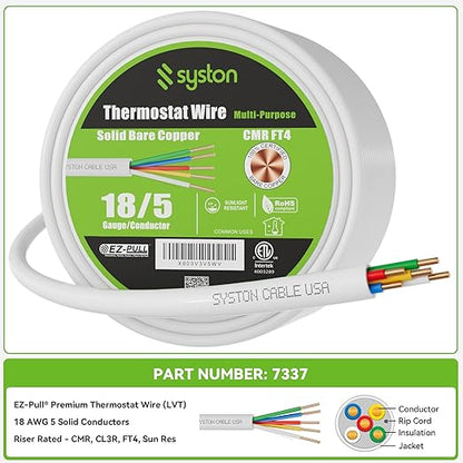 Syston 18/5 Thermostat Doorbell HVAC Heating Control Cable Wire, 18 AWG 5 - Image 3