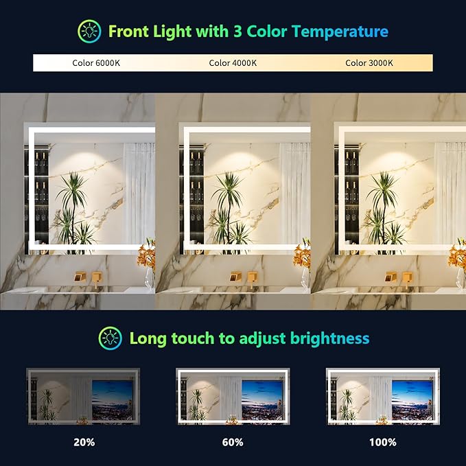 YEELAIT 60x40 Inch RGB LED Bathroom Mirror Front Light and RGB Backlit Lighted - Image 4