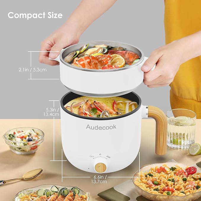 Audecook Hot Pot Electric with Steamer, 1.5L Portable Nonstick Rapid Noodles - Image 4