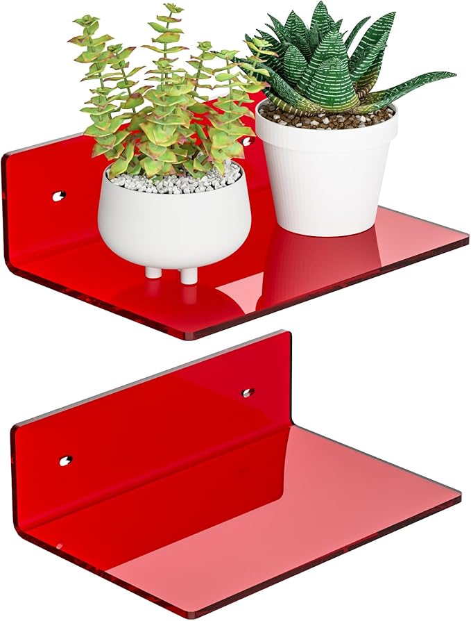 9 Inch Red Acrylic Small Wall Shelf, Home Wall Display Ledges by Sezanrpt