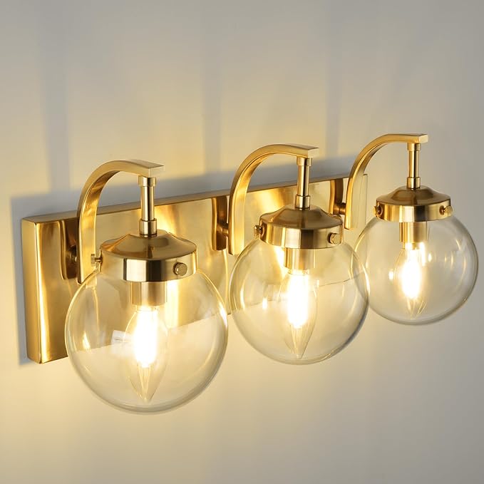 Beionxii Bathroom Vanity Light, 3-Light Brushed Gold Bathroom Light Fixtures by Beionxii