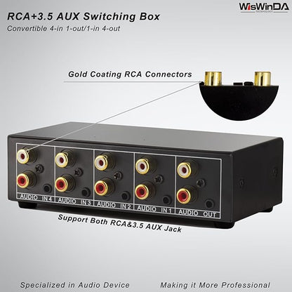 4-in 1-Out RCA 3.5mm AuxAudio Switch Box Audio Converter 4 Channels 1-in 4-Out - Image 3