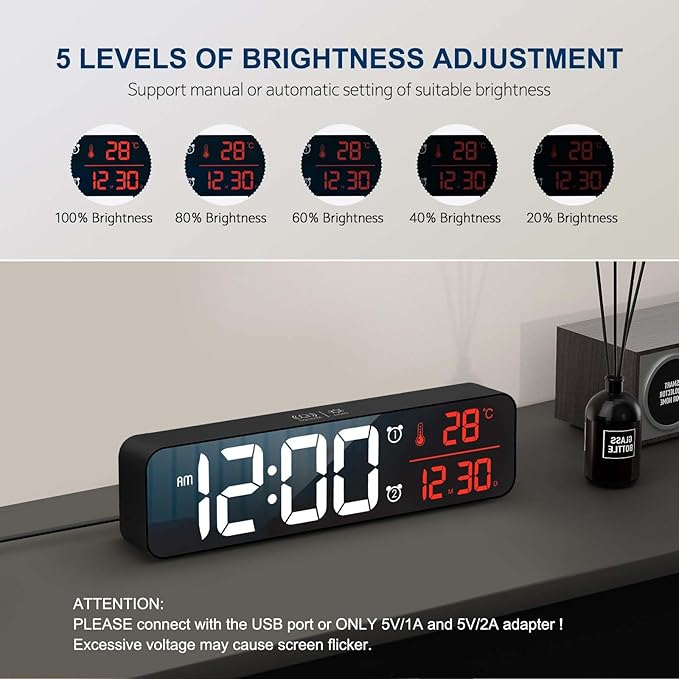 Hournor Digital Clock for Bedroom, Digital Wall Clock for Living Room Decor - Image 3