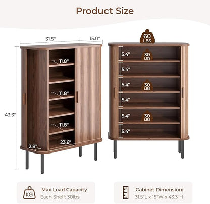 Shoe Storage Cabinet with Adjustable Shelves, 6-Tier Mid-Century Modern Shoe - Image 2