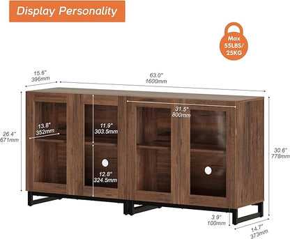 WAMPAT 63 Inch TV Stand with Glass Doors - Image 2