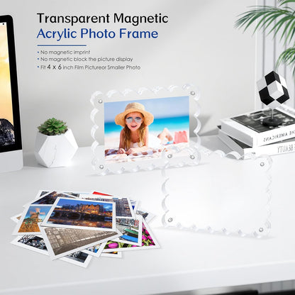 Scalloped Magnetic Picture Frame 4x6 Inch-2Pack Photo Frames | Clear frame,20mm Thick Double-Sided Magnet Design, Horizontal/Vertical Stand,Trendy Desktop Display for Home/Office Decor