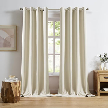 DUALIFE Cream Beige Curtains 96 Inch Length Blackout Window Drapes by DUALIFE