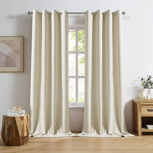 DUALIFE Cream Beige Curtains 96 Inch Length Blackout Window Drapes by DUALIFE