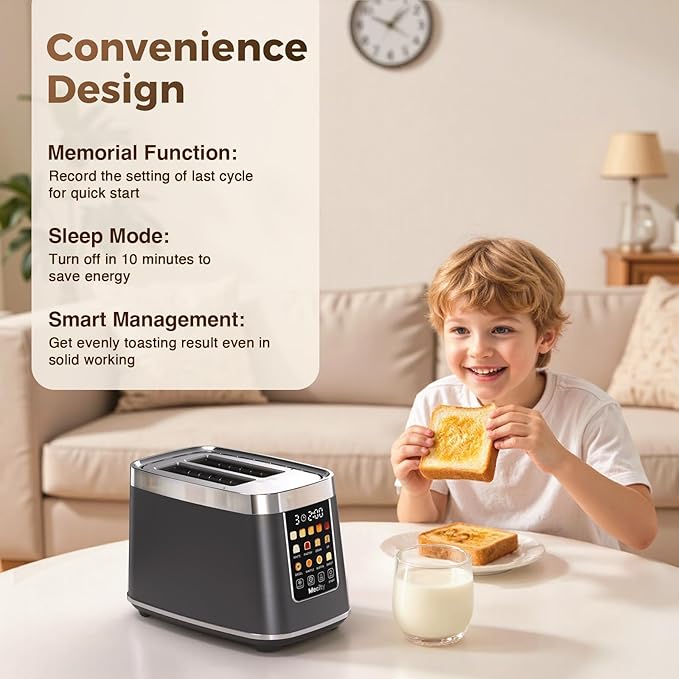 Mecity 2 Slice Toaster with Touch Screen & Auto Lift, Stainless Steel - Image 6