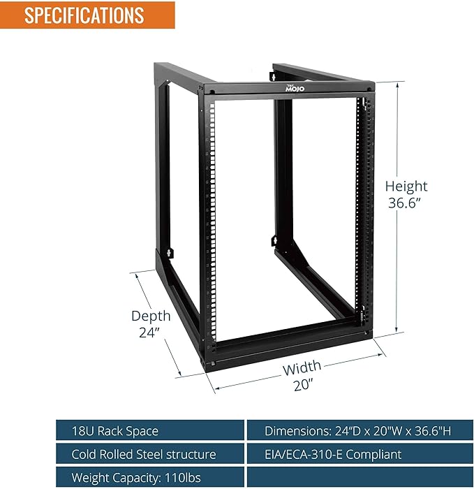 Tecmojo 18U Wall Mount Server Rack, Open Frame Network Rack - Image 2