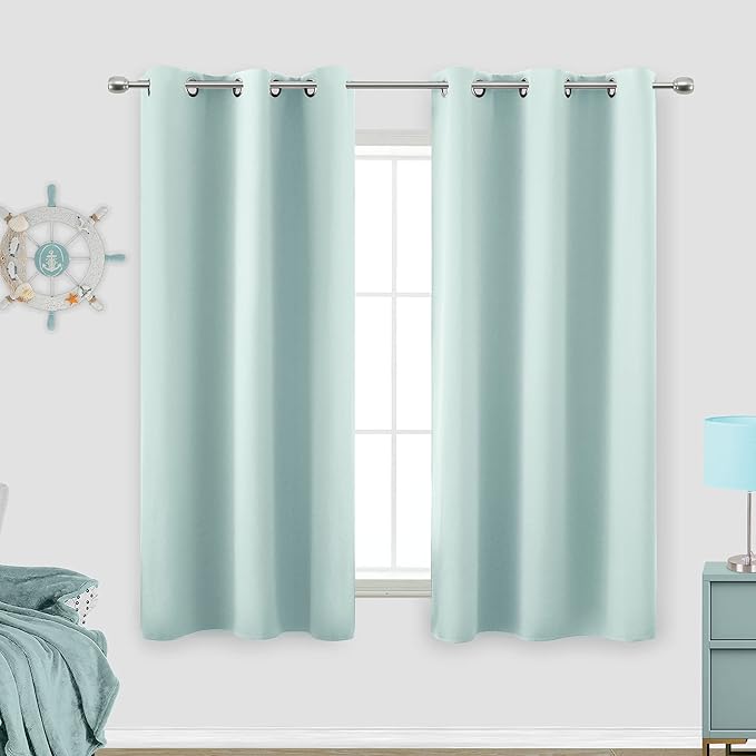 KOUFALL Aqua Bathroom Curtains Window, Set 2 Panels Coastal Decor Short by KOUFALL
