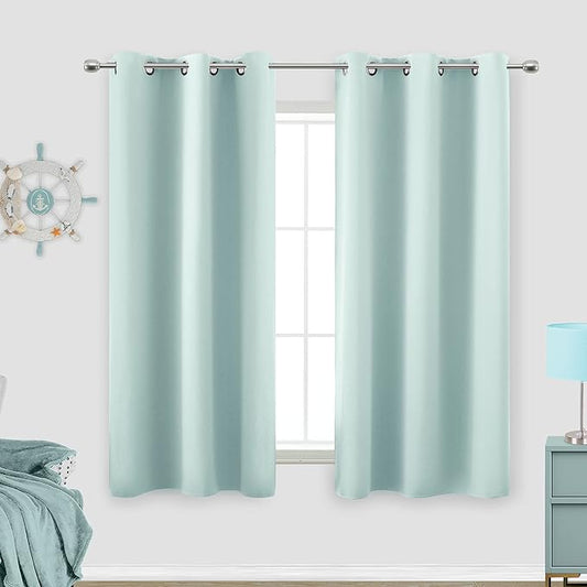 KOUFALL Aqua Bathroom Curtains Window, Set 2 Panels Coastal Decor Short by KOUFALL