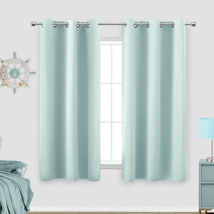 Mint/Seafoam Green Curtains for Bedroom 2 Panels Set, Retro Blackout Grommet by KOUFALL