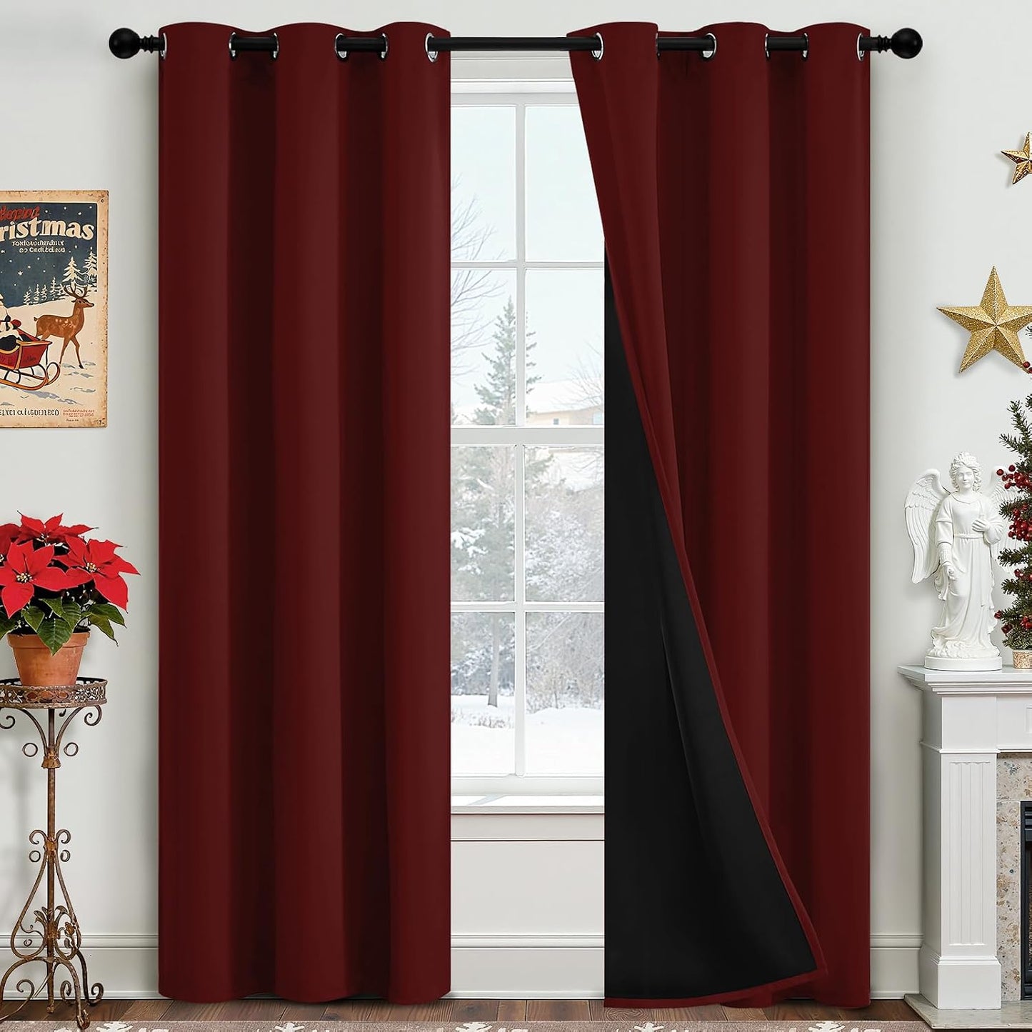 Yakamok Burgundy Red Blackout Curtains 84 inches Long for Bedroom 38" Wide | Thermal Insulated Window Treatment Total Blocking Panels with Black Liner for Living Room/Dining Room Grommet Top 2 Panels