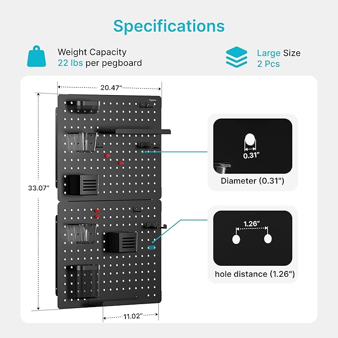 PEGZONE Pegboard Wall Organizer Combination Kit, Overall 33.1"x20.5" Metal - Image 6