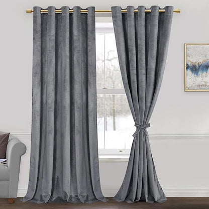 JIUZHEN Grey Velvet Blackout Curtains 108 inches Long by JIUZHEN