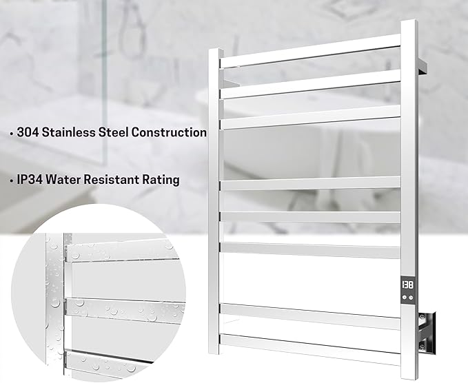 8-Bar Electric Heated Towel Warmer, Fast Heating - Image 4
