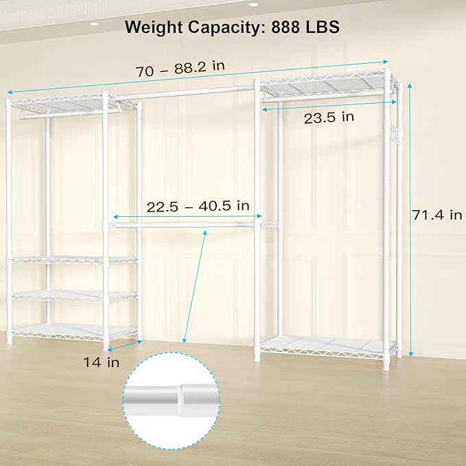 Ulif E1 Heavy Duty Closet Garment Rack, 6 Tiers Adjustable Metal Freestanding - Image 6