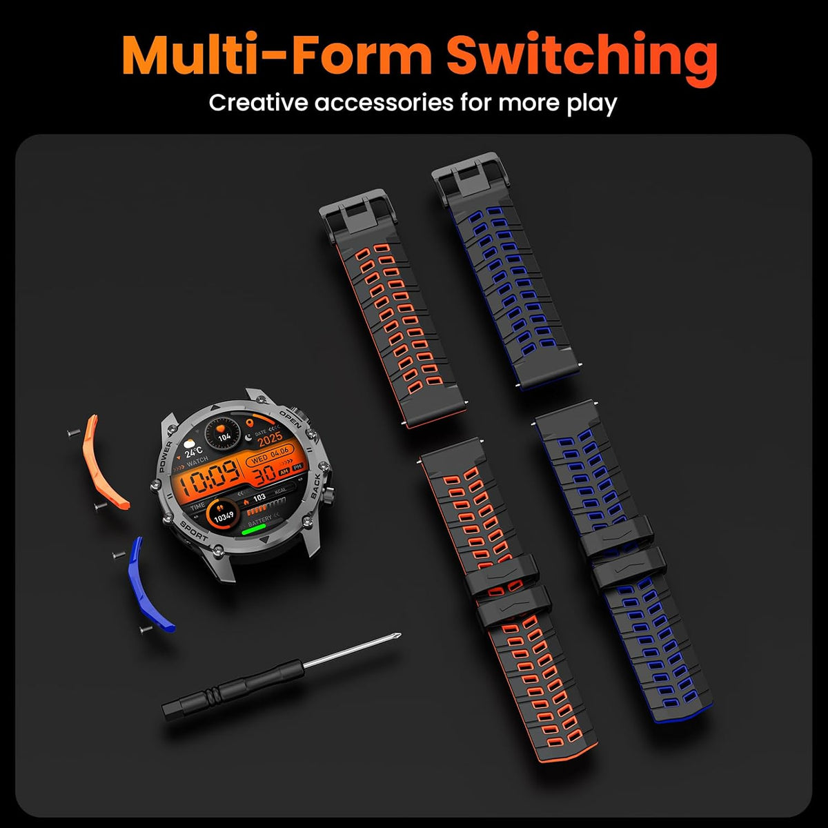 hwagol smart watches for men (call/notification),1.52''hd military smart, front angle view