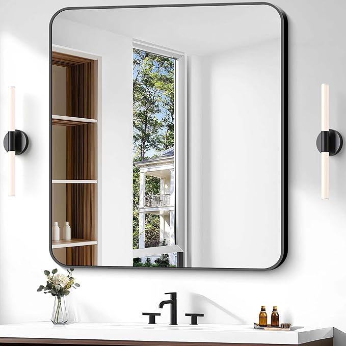 Bathroom Mirror, 40 x 36 inch Black Rectangle Wall Mirror, Metal Frame by WelcometoCIVENO