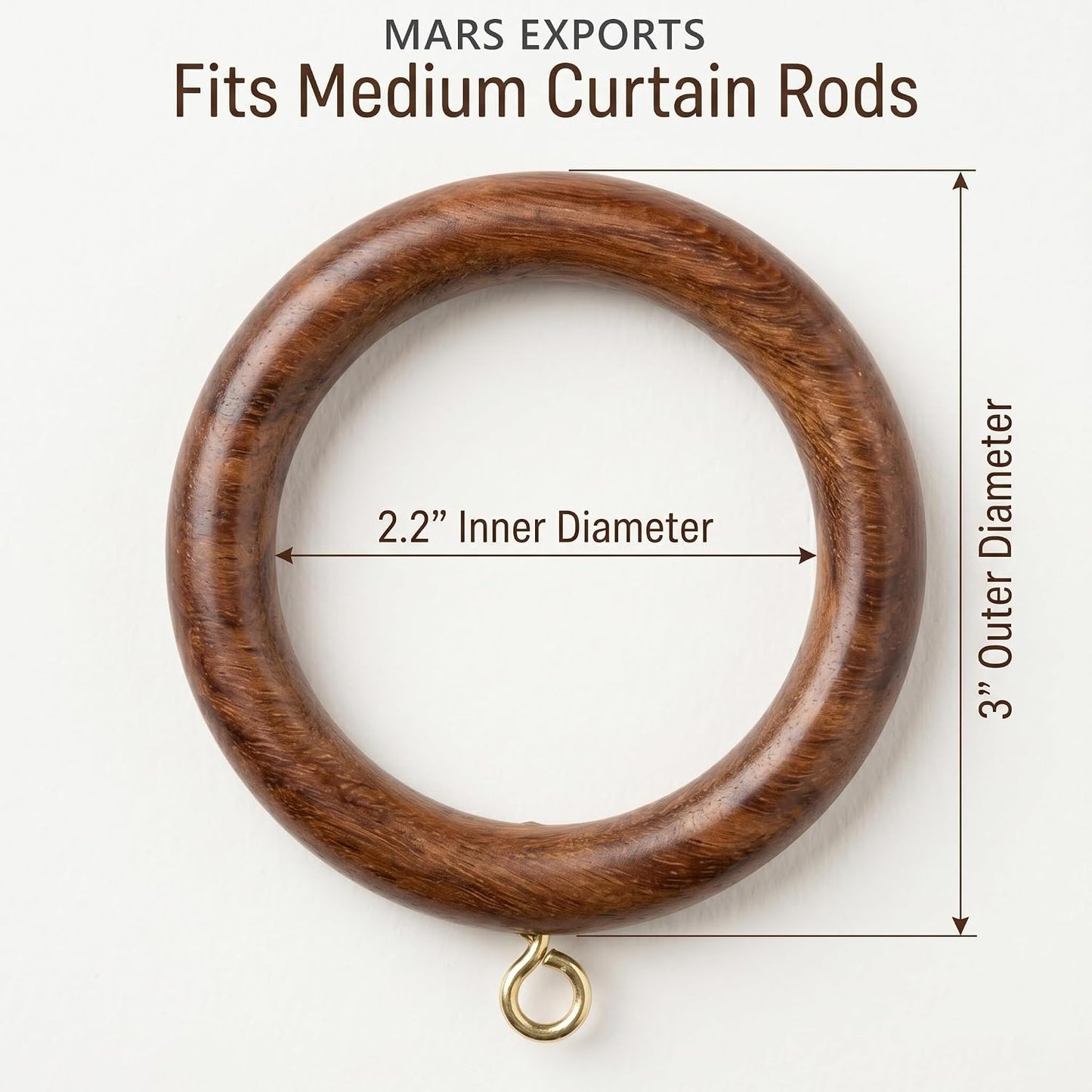 24 Pieces of 3 Inch Wooden Curtain Rod Rings, Drapery Rod Rings for 1.75-2 inch Rod Pole, Natural Rosewood (24, 2.2 INCH Inner Dia)