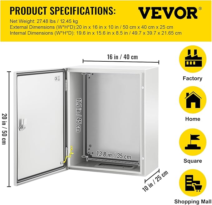 VEVOR NEMA Steel Enclosure, IP66 Waterproof & Dustproof, Outdoor/Indoor - Image 7
