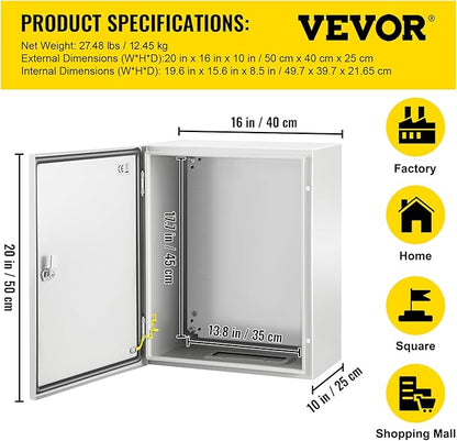 VEVOR NEMA Steel Enclosure, IP66 Waterproof & Dustproof, Outdoor/Indoor - Image 7