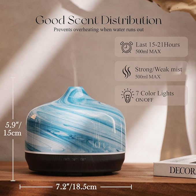 Porseme 500ml Glass Essential Oil Diffuser Aromatherapy Ultrasonic Cool Mist - Image 3